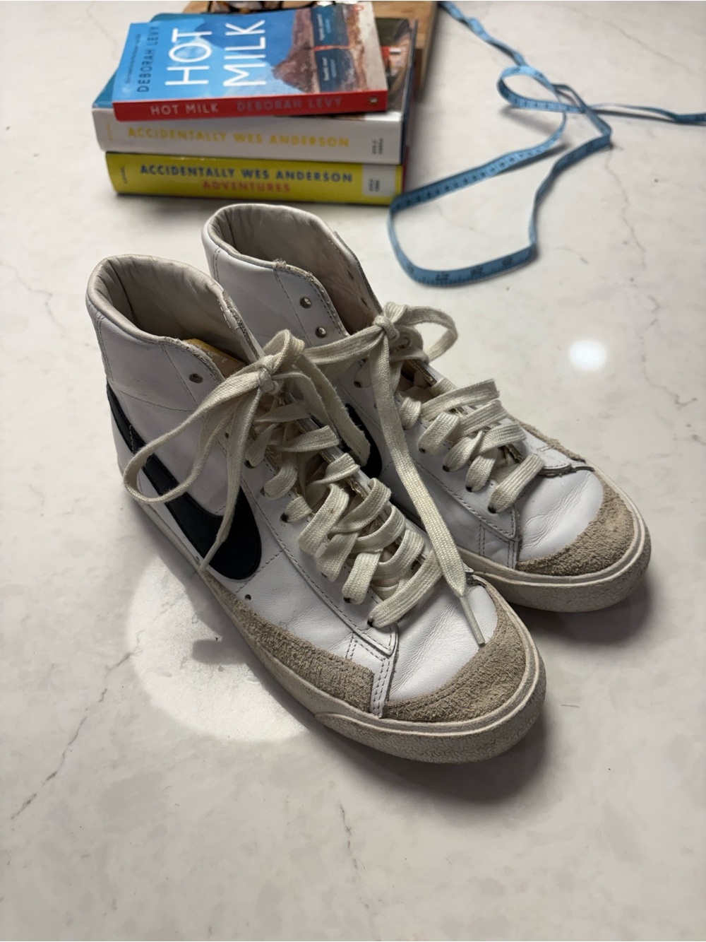 Nike White High-Top Sneakers with Black Swoosh -37, 6.5 womens